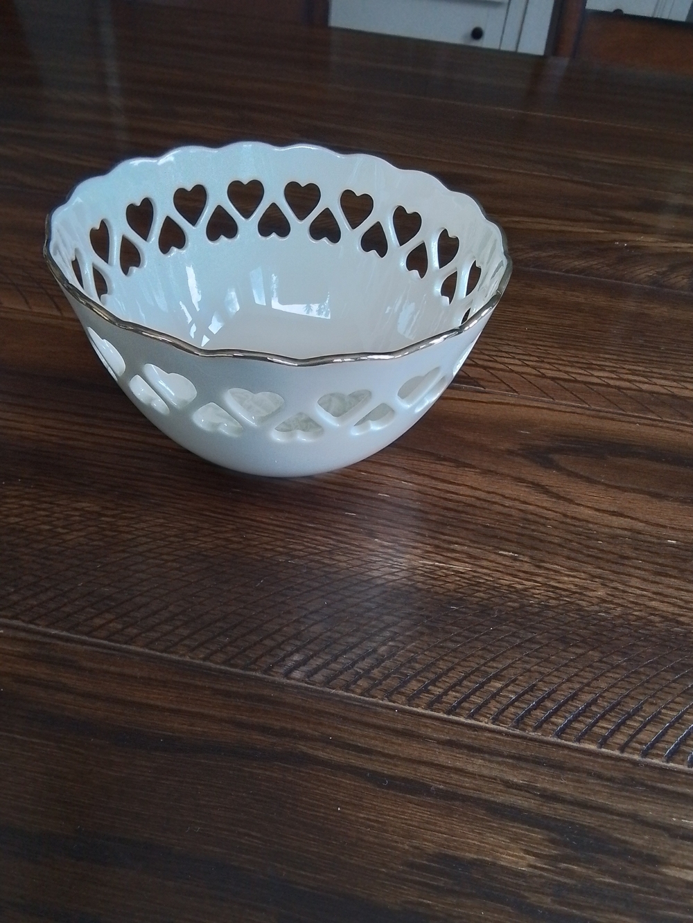 Cream Ceramic Heart Cutout Decorative Bowl with Gold Trim
